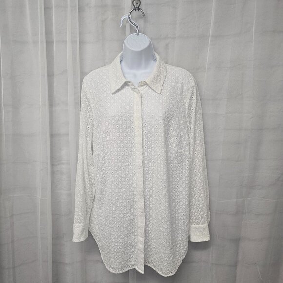 Talbots White Button Down Embroidered Eyelet Blouse Boho Cottage Coquette 1X - Picture 1 of 11
